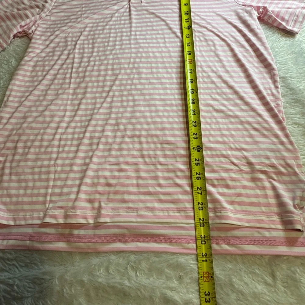 RLX Ralph Lauren Wicki Performance Golf Polo Shirt pink and white stripe Sz L